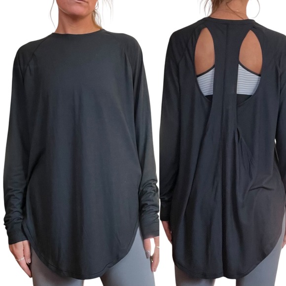 Under Armour Women L Black Supreme Open Back Loose Long Sleeve Athletic Top Chic - Picture 2 of 14